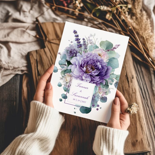 Invitación Elegant Purple Peony Lavender Eucalyptus (Subido por el creador)