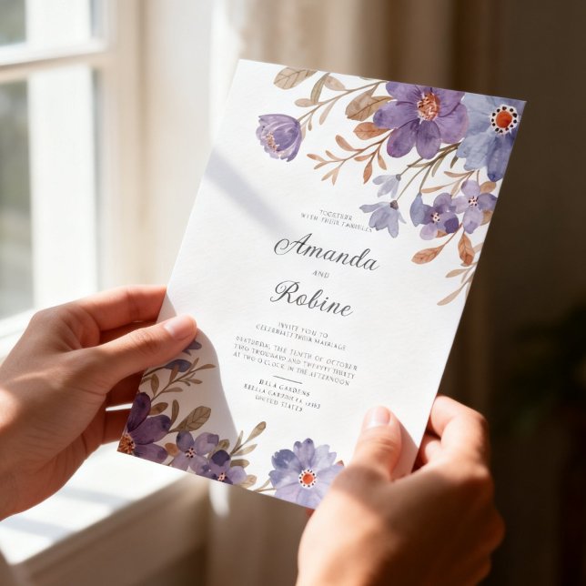 Invitación Elegant Purple Watercolor Floral Wedding (Subido por el creador)