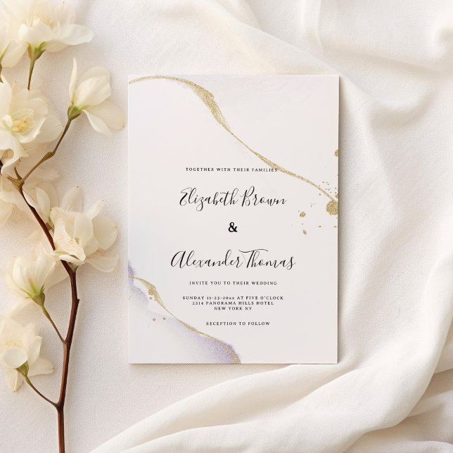 Invitación Elegant purple watercolor gold glitter wedding  (Elegant purple watercolor gold glitter wedding)
