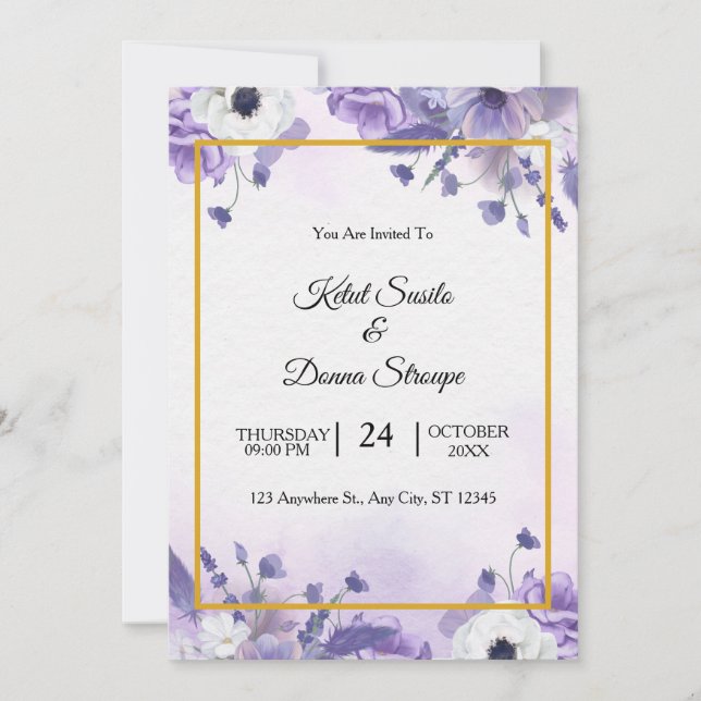 Invitación Elegant Purple Watercolor wedding (Anverso)