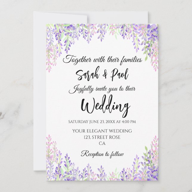 Invitación Elegant purple wisteria flower Wedding  (Anverso)