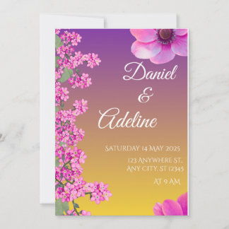 Invitación Elegant Purple Yellow Floral Wedding Invitation