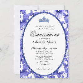 Invitación Elegant Quinceanera Invitation Blue Butterflies