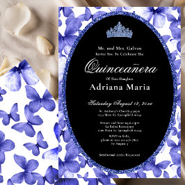 Invitación Elegant Quinceanera Invitation Blue Butterflies