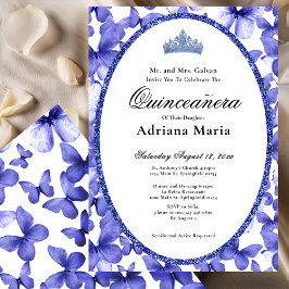 Invitación Elegant Quinceanera Invitation Blue Butterflies
