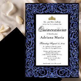 Invitación Elegant Quinceanera Invitation Blue Scrollwork