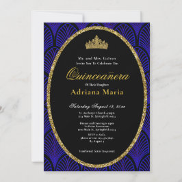 Invitación Elegant Quinceanera Invitation Gold Blue Art Deco
