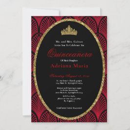 Invitación Elegant Quinceanera Invitation Gold Red Art Deco