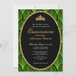 Invitación Elegant Quinceanera Invitation Green Art Deco
