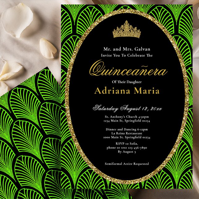 Invitación Elegant Quinceanera Invitation Green Art Deco (Subido por el creador)
