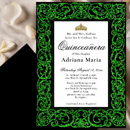 Invitación Elegant Quinceanera Invitation Green Scrollwork