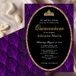 Invitación Elegant Quinceanera Invitation Purple Art Deco