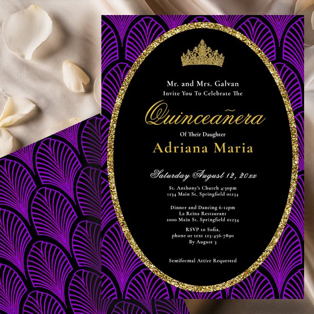 Invitación Elegant Quinceanera Invitation Purple Art Deco (Subido por el creador)