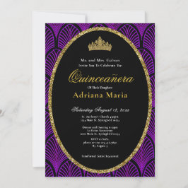 Invitación Elegant Quinceanera Invitation Purple Art Deco