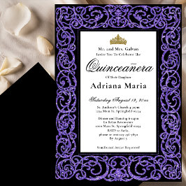 Invitación Elegant Quinceanera Invitation Purple Scrollwork