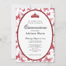 Invitación Elegant Quinceanera Invitation Red Butterflies