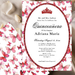 Invitación Elegant Quinceanera Invitation Red Butterflies