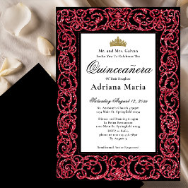 Invitación Elegant Quinceanera Invitation Red Scrollwork