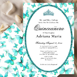 Invitación Elegant Quinceanera Invitation Teal Butterflies