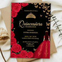 Elegant Quinceañera invitation with red roses