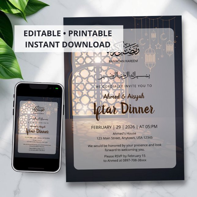 Invitación Elegant Ramadan Iftar Invitation Golden Lantern (Subido por el creador)