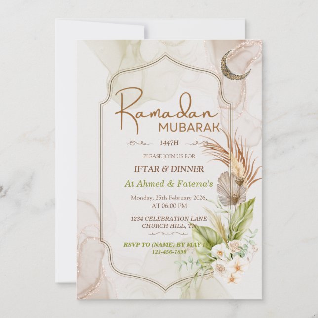 Invitación Elegant Ramadan Mubarak Iftar Dinner Invitation (Anverso)