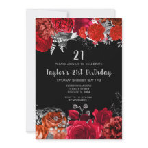 Elegant Red and Silver Flowers Birthday Party