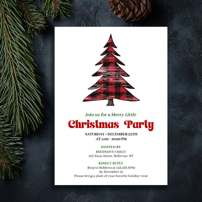 Invitación Elegant Red Black Plaid Holiday Party Invitation (Elegant Red Black Plaid Holiday Party Invitation)