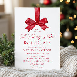 Invitación Elegant Red Bow Merry Little Christmas Baby Shower