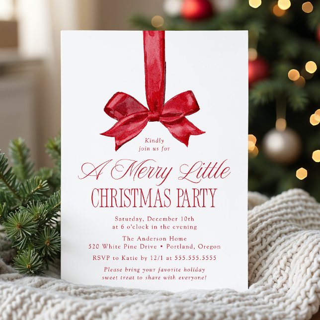 Invitación Elegant Red Bow Merry Little Christmas Party (Subido por el creador)