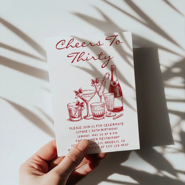Invitación Elegant Red Cheers to Thirty Cocktail Birthday (Subido por el creador)