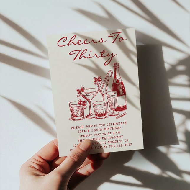 Invitación Elegant Red Cheers to Thirty Cocktail Birthday (Subido por el creador)
