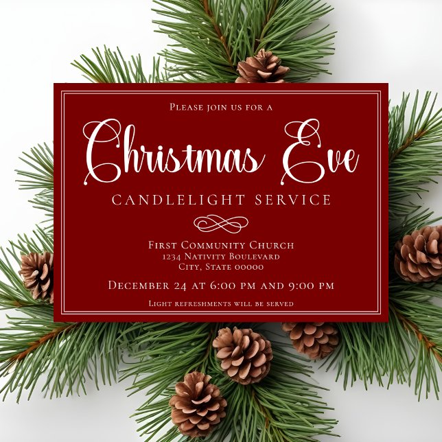 Invitación Elegant Red Christmas Eve Candlelight Service (Subido por el creador)