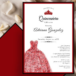 Invitación Elegant red dress 15th birthday Quinceanera