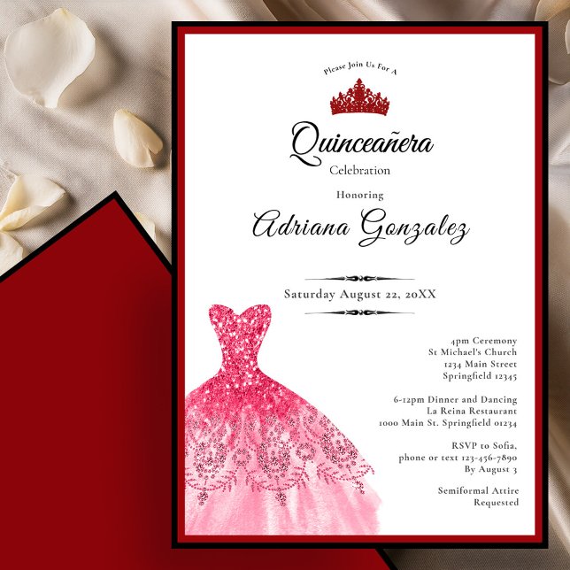 Invitación Elegant red dress 15th birthday Quinceanera (Subido por el creador)