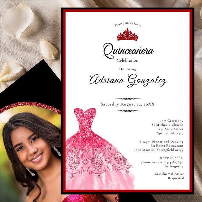 Invitación Elegant red dress 15th birthday Quinceanera (Subido por el creador)