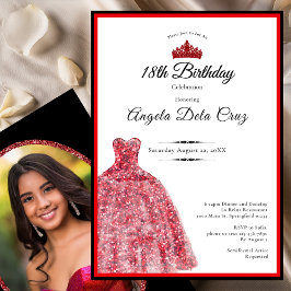 Invitación Elegant red dress 18th birthday debut