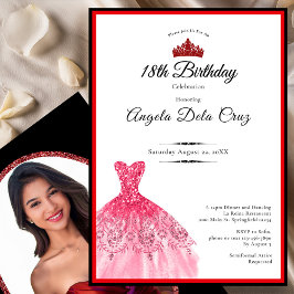 Invitación Elegant red dress 18th birthday debut