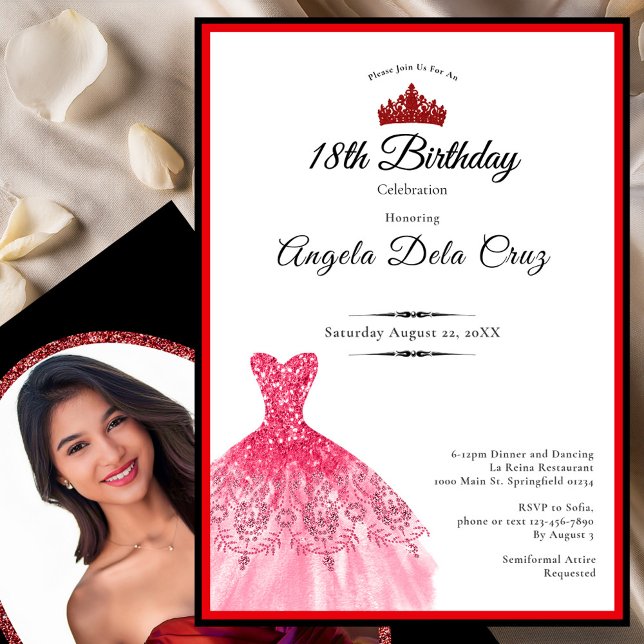 Invitación Elegant red dress 18th birthday debut (Subido por el creador)