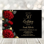 Invitación Elegant Red Floral Black 50th Birthday Party<br><div class="desc">Invite your friends and loved ones to your birthday celebration with this elegant red floral 50th birthday party invitation. The customizable text area in this invitation template allows you to include all the necessary details for your special birthday celebration, including the date, time, venue, and RSVP information. A variety of...</div>