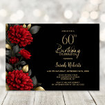 Invitación Elegant Red Floral Black 60th Birthday Party<br><div class="desc">Invite your friends and loved ones to your birthday celebration with this elegant red floral 60th birthday party invitation. The customizable text area in this invitation template allows you to include all the necessary details for your special birthday celebration, including the date, time, venue, and RSVP information. A variety of...</div>