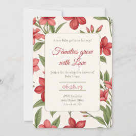 Invitación Elegant Red Floral Botanical Adoption Shower