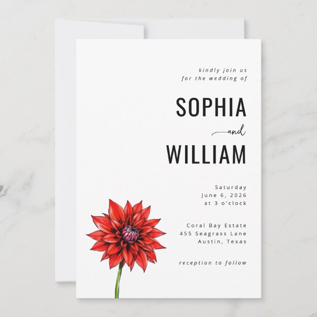 Invitación Elegant Red Floral Wedding Invitation (Anverso)