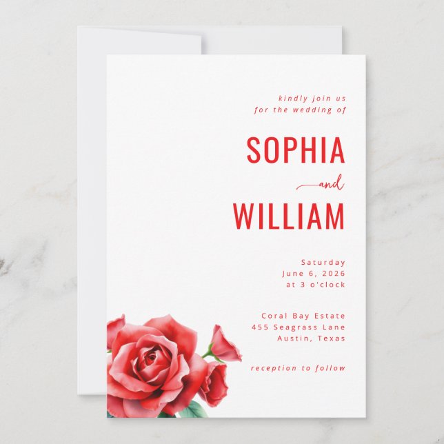 Invitación Elegant Red Floral Wedding Invitation (Anverso)
