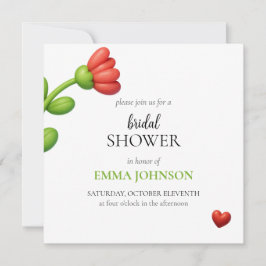 Invitación Elegant Red Flower & Heart Bridal Shower