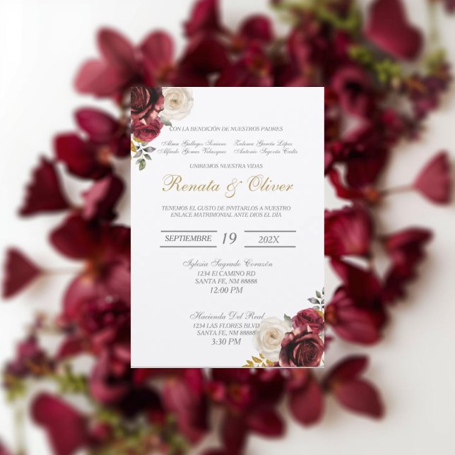 Invitación Elegant red flower wedding ring Spanish (Subido por el creador)