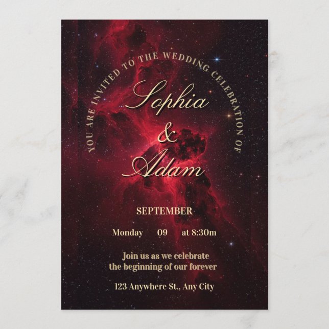 Invitación Elegant Red Galaxy Wedding Invitation (Anverso)
