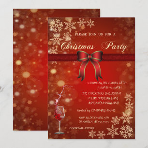 Invitación Elegant Red Glass, Bow Corporate  Christmas Party