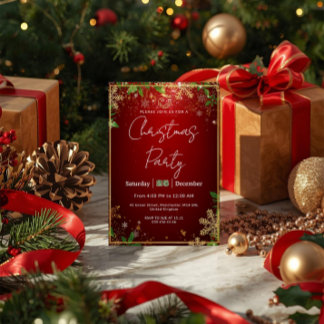 Invitación Elegant, Red & Gold, Christmas Party Invitation