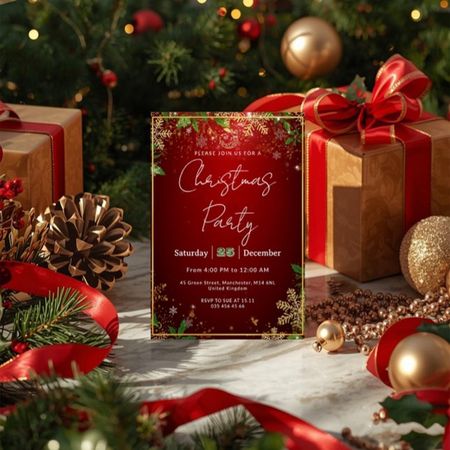 Invitación Elegant, Red & Gold, Christmas Party Invitation (Subido por el creador)
